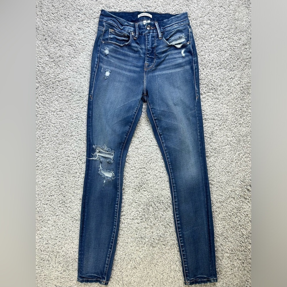 Good American Jeans Womens 2 Good Legs Crop Style GLC113T Distressed Holes